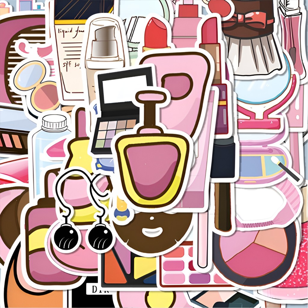 

100PCS Lucu Stiker Make Up Series Stiker Aesthetic Stiker Anti Air Stikers Berperekat Waterproof sticker decal buat Motor Helm Buku Journal Koper Casing HP Laptop Botol Minum Hadiah anak