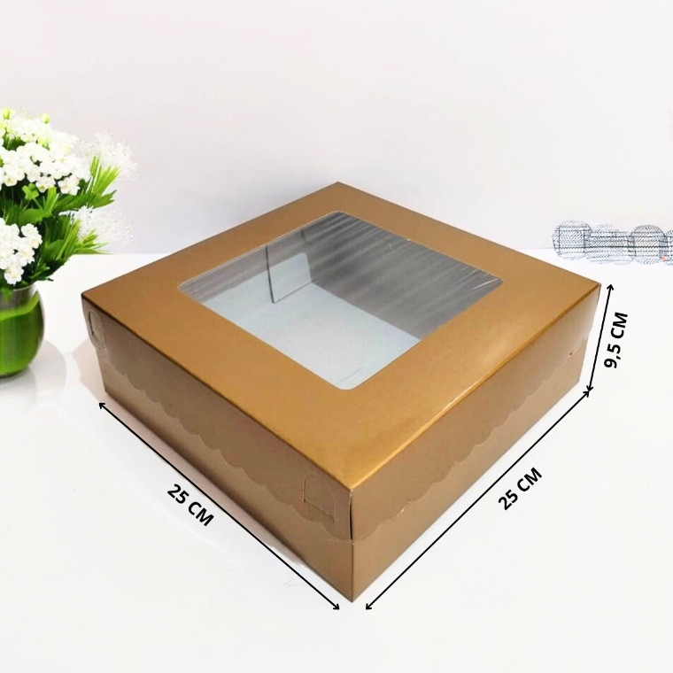 

( 10 Pcs ) Fuji Box Dus Kotak Kue Kuning Emas 25 x 25 x 9,5 Gold Premium Jendela