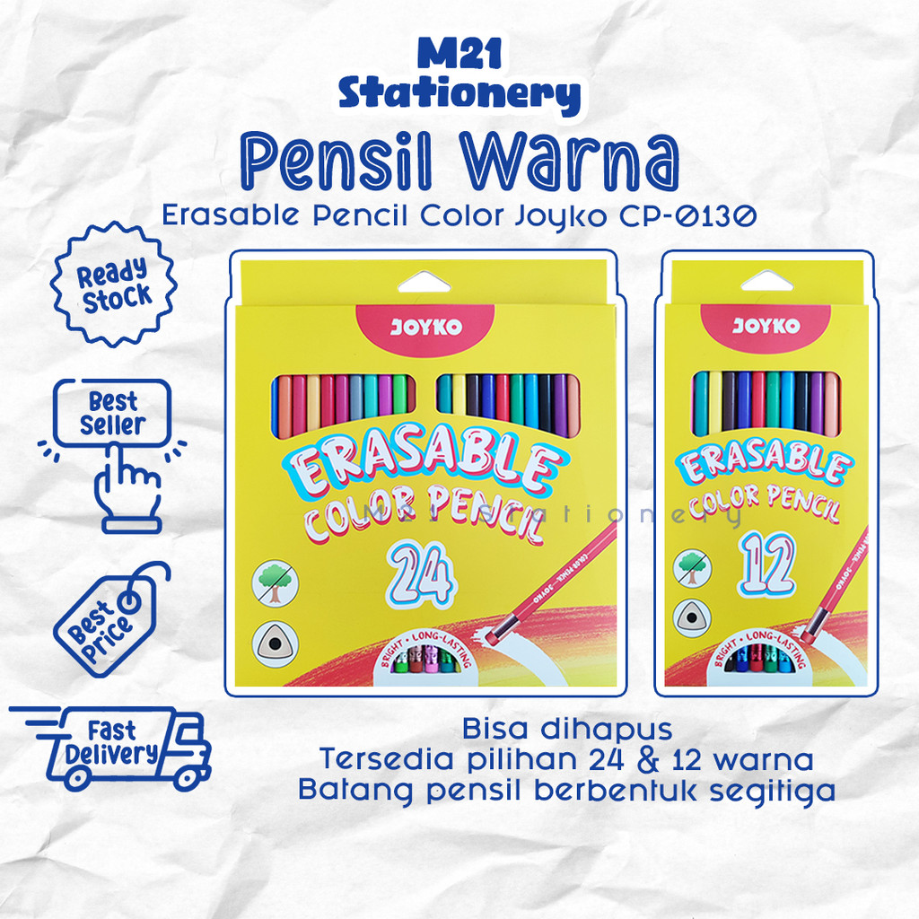 

PENSIL WARNA ERASABLE JOYKO CP-0130 / PENSIL WARNA MUDAH DIBERSIHKAN /PENCIL COLOR PANJANG PENDEK PENCIL COLOUR UNTUK ANAK PEWARNA KELIR SET ALAT TULIS LOMBA MEWARNAI MENGGAMBAR MURAH
