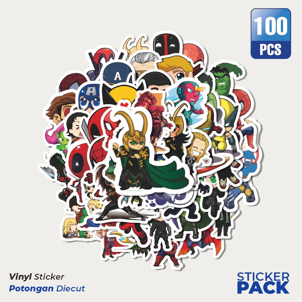 

Super Hemat! 100 PCS Stiker Stiker Marvel Series Chibi Character Mix Waterproof Aesthetic- Untuk Laptop, Motor, dan Helm - Paper Stationery Pack
