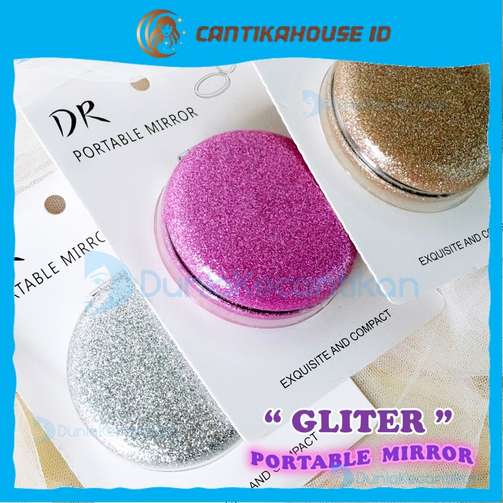 Cermin Bulat Mini Kaca Make Up Cermin Gliter Saku 2 Sisi Portable Miror Cermin Lipat Lucu [CantikaHo