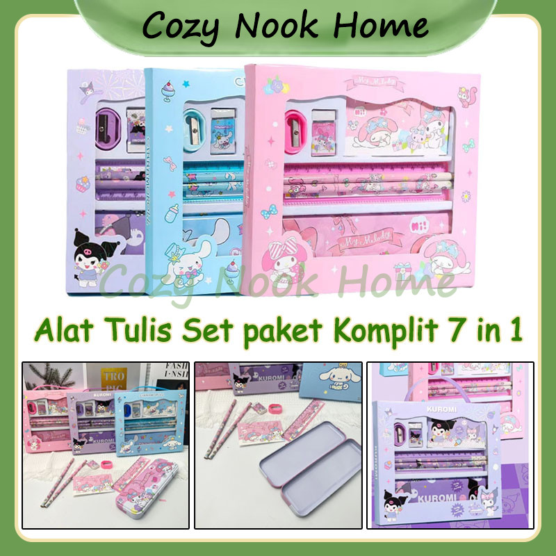 

Stationery 7in1 Karakter Kartun Alat Tulis Anak Sekolah Penghapus Pengaris Kotak Pensil Penggaris / Alat Tulis Set Kotak Pensil Karakter Kuromi Murah Lucu