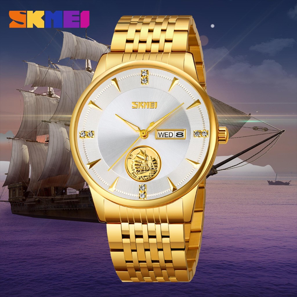 Jam Tangan Pria SKMEI 9309 Analog Date Stainless Steel Fashionwatch.id