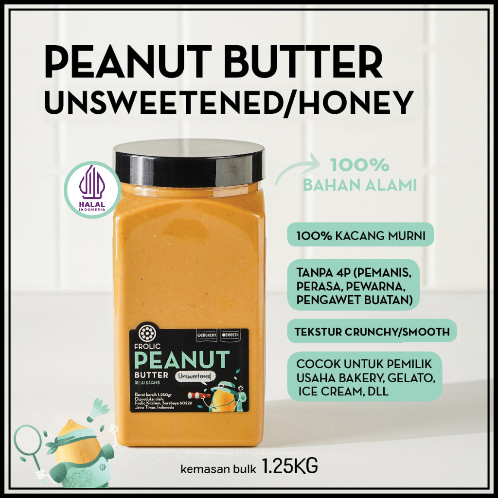 

FROLIC Peanut Butter - Selai Kacang Alami Bulk Food Service Kiloan 1.25 Kg Olesan Roti Bahan Topping Bakery Gelato