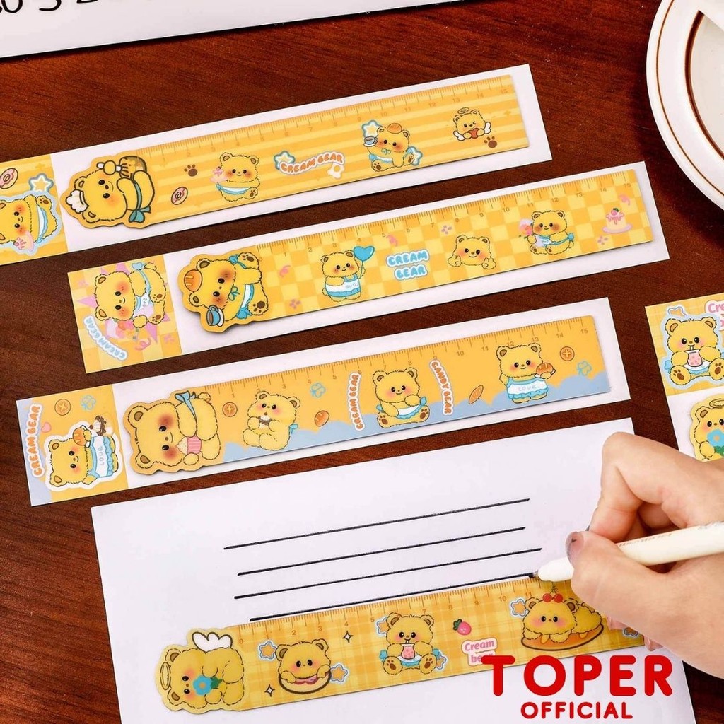 

TOPER Penggaris Lucu Anak 15cm Motif Cream Bear Butter Kartun | Ruler Fleksibel Karet Bisa Ditekuk