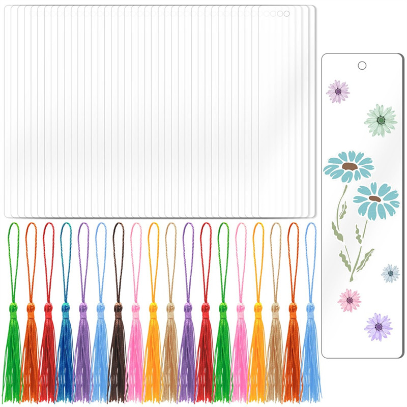 

ABDJ-40PCS Acrylic Bookmarks Blanks With 40 PCS Colorful Tassels,DIY Clear Bookmark Bulk For Crafts Hanging Gift Tag