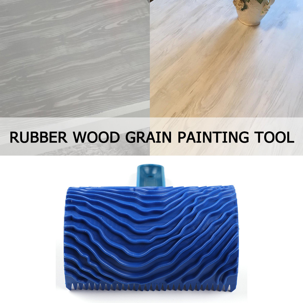 

Blue Rubber Wood Grain Paint Roller with Handle Wood Texture Roller Handmade Clear Portable Practical DIY Graining Painting Tool