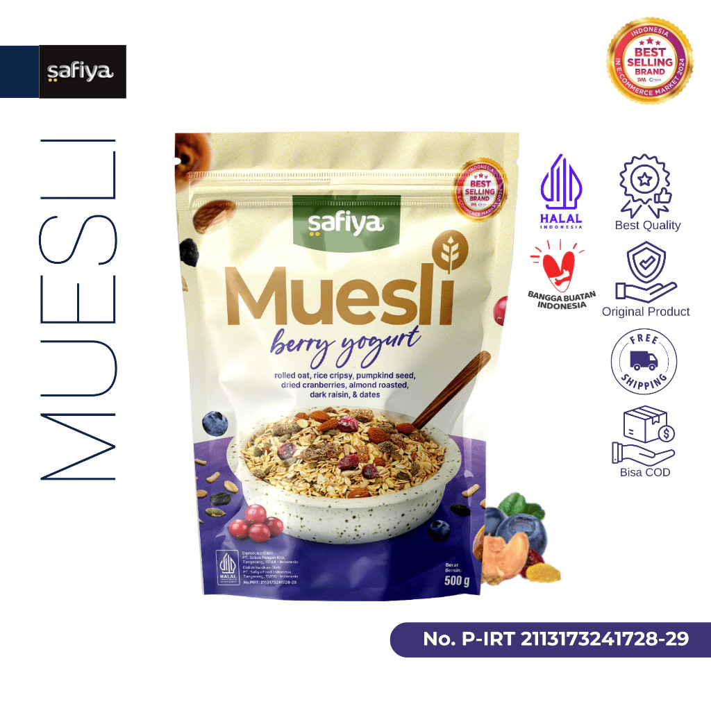 

Safiya Muesli Berry Yogurt 1 KG Sereal With Almond Premium Diet Oatmeal Oat Granola