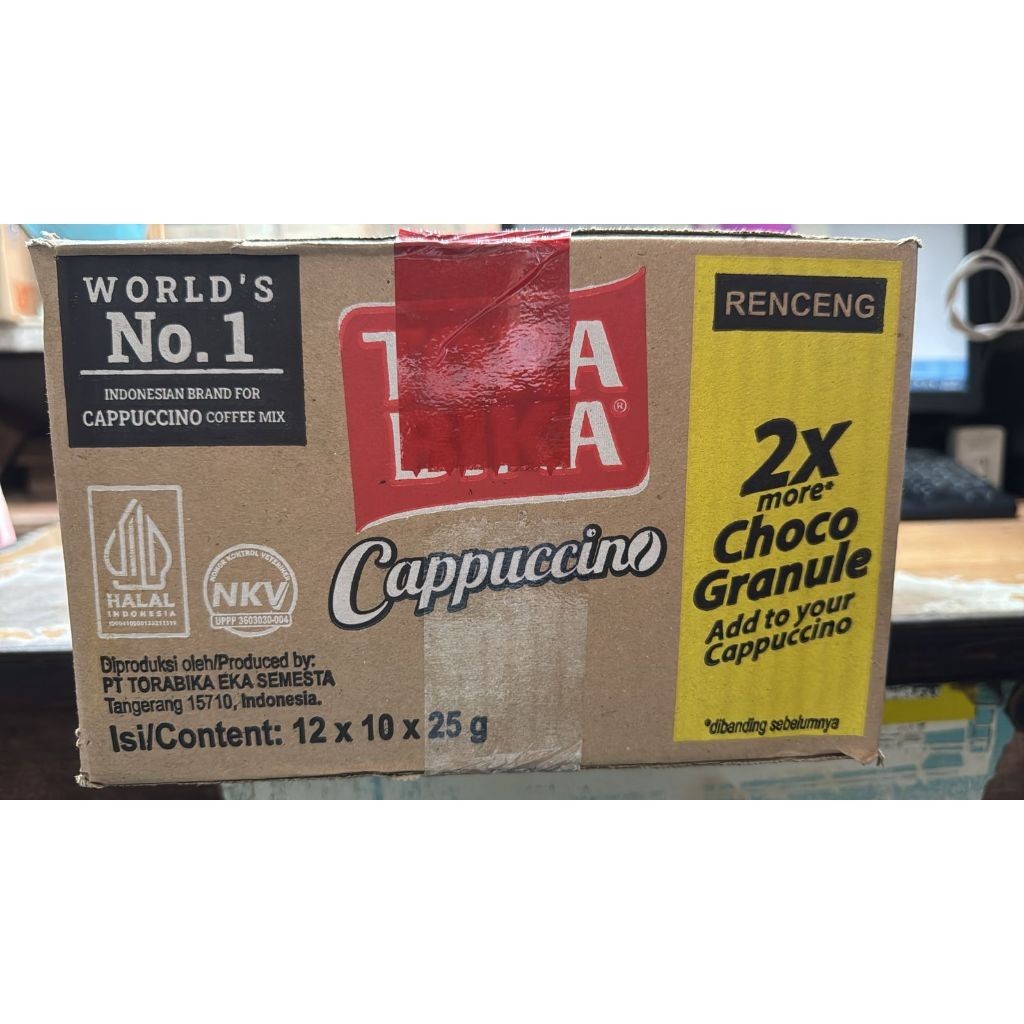 

Kopi Torabika cappuccino @12 x 10 x 25 gram = 120 bks / 1 dus
