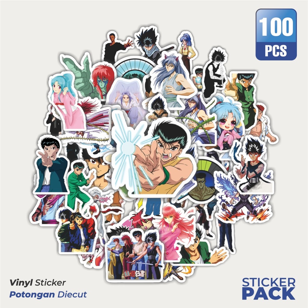 

100 PCS STIKER Anime Series Yuyu Hakusho Character Mix Waterproof Aesthetic- Untuk Laptop, Motor, dan Helm - Paper Stationery Pack