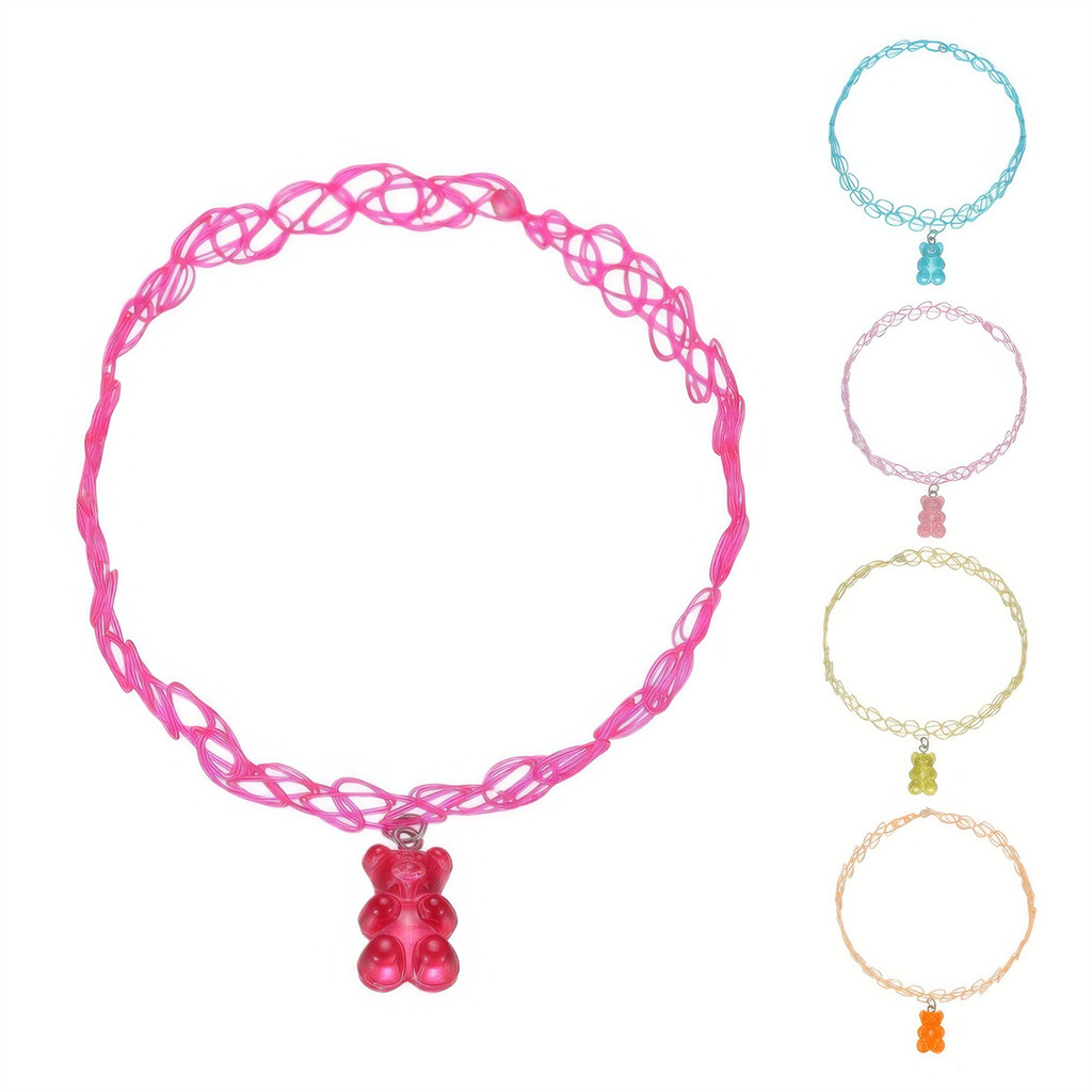 5pcs Y2K Choker Necklace Cute Bear Rainbow Pendant Children's Cartoon Charms Stretchy Elastic Neckla