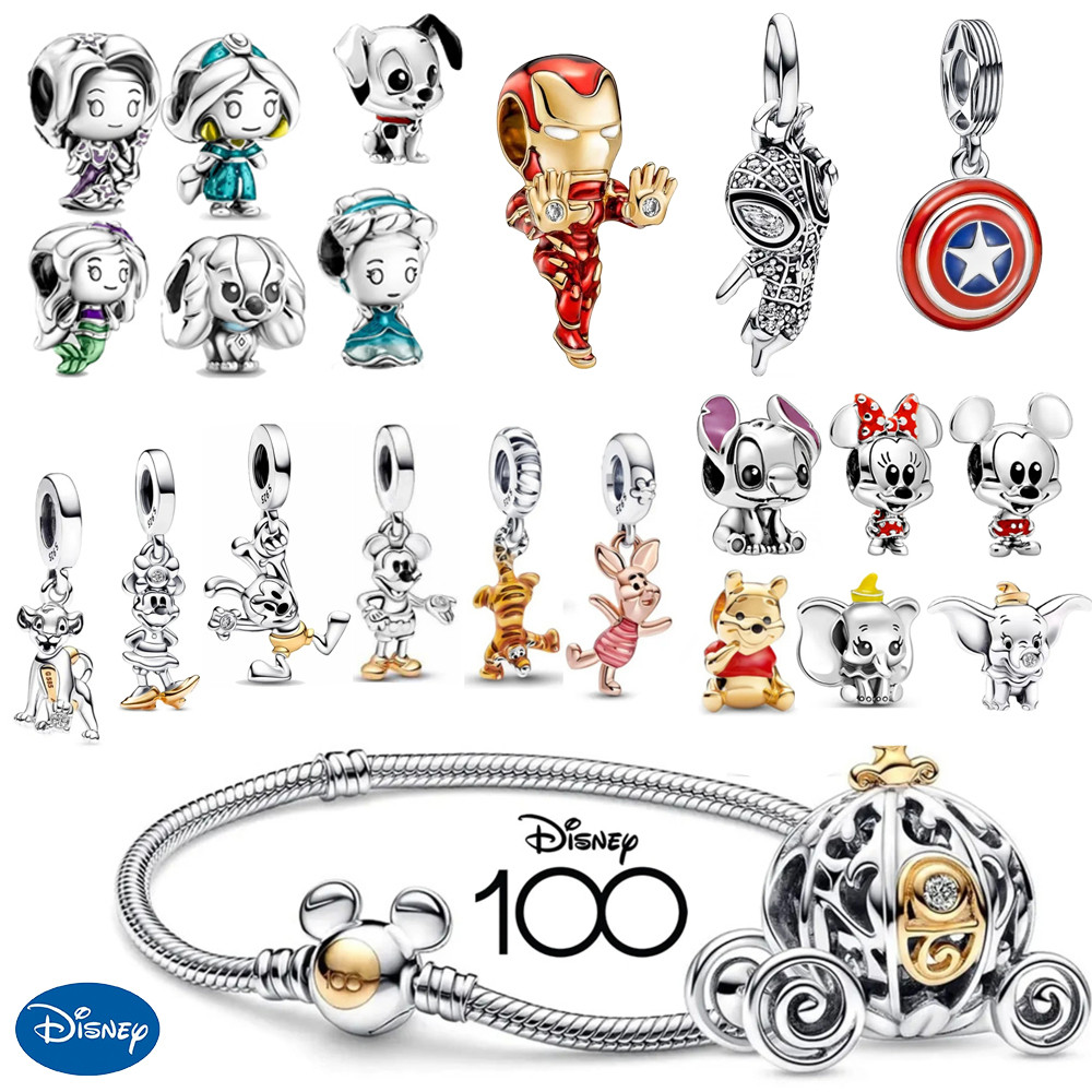 DIY Jewelry Charms 925 Silver Beads Bracelet Mickey Minnie Princess Iron Man Stitch Marvel Spiderman