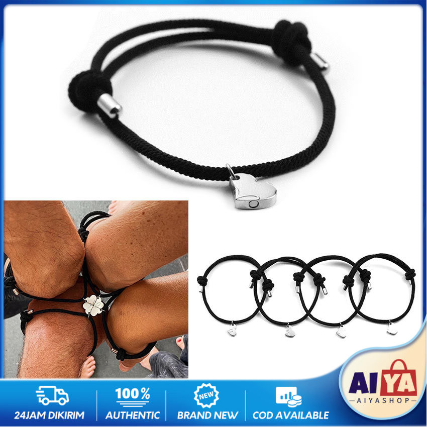 4Pcs Gelang Couple Magnet Liontin Cinta Gelang Pasangan Persahabatan 4 Orang Tali Satin Isi 4 Gelang