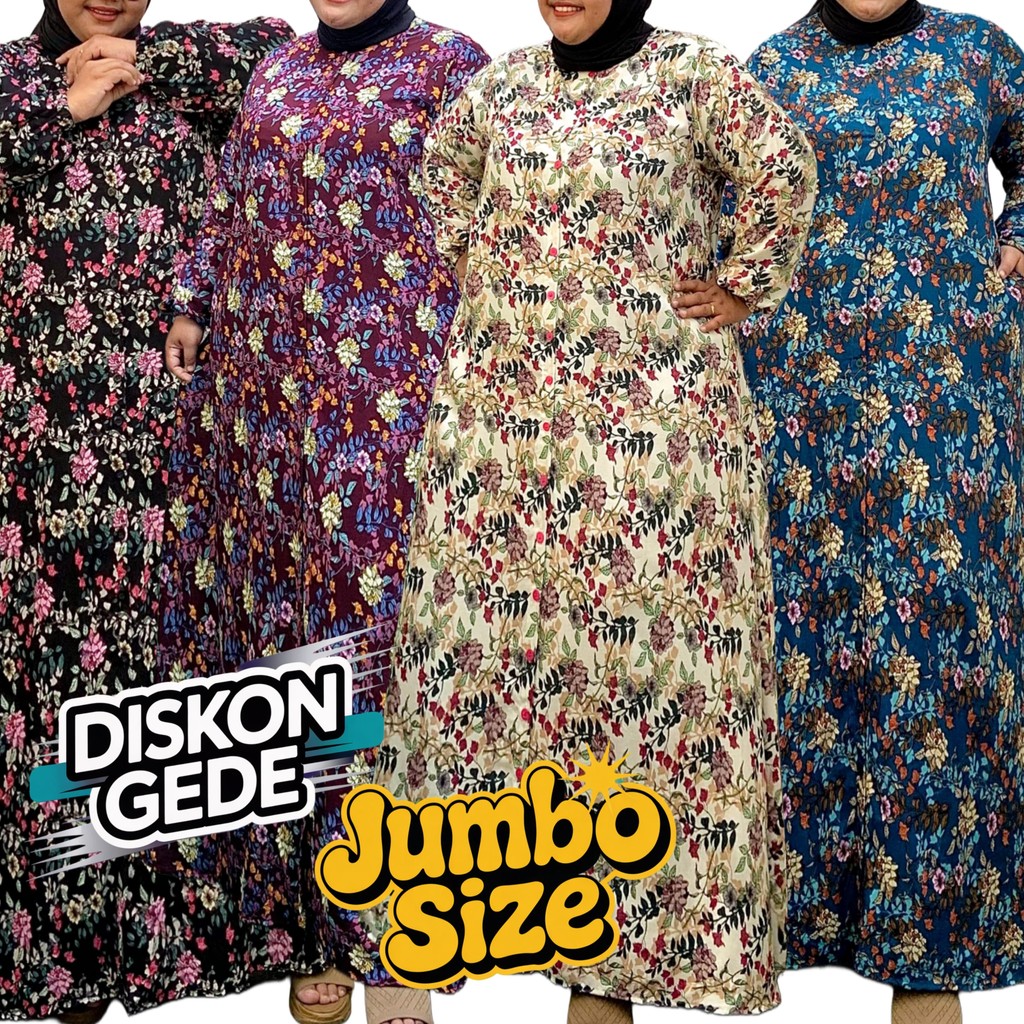 Gamis Rayon Jumbo LD150 LD140 LD130 LD120 Motif Bunga Dress Terusan A-Line Busui Cocok Gemuk Olivia