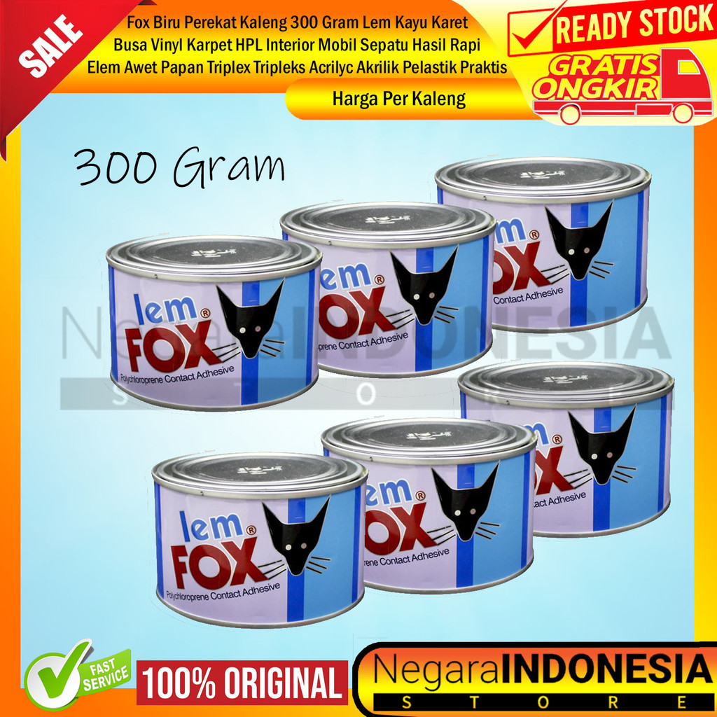 Fox Biru Perekat Kaleng 300 Gram Lem Kayu Karet Busa Vinyl Karpet HPL Interior Mobil Sol Sepatu Hasi