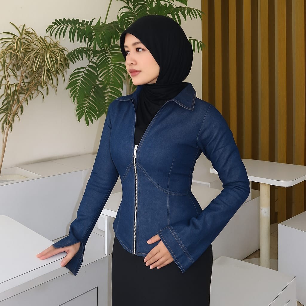 Milliarder Denim Jacket | Jaket Jeans Wanita Slim Fit Zipper