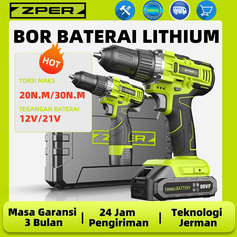 ZPER Bor Baterai Mesin Bor Cordless Listrik Cas Tangan Bor Tanpa Kabel Bor Lithium ZP011 COD