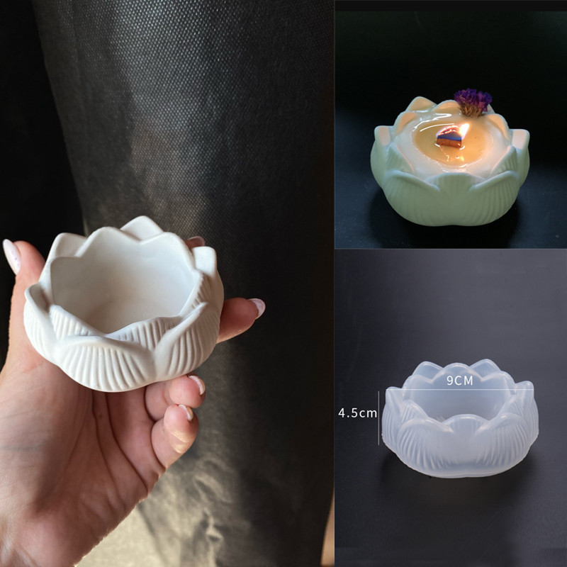 

3D Lotus Silicone Mold Jar DIY Aromatherapy Candle Mould Pot Handmade Jewelry Storage Box Making Concrete Candle Jar Planter
