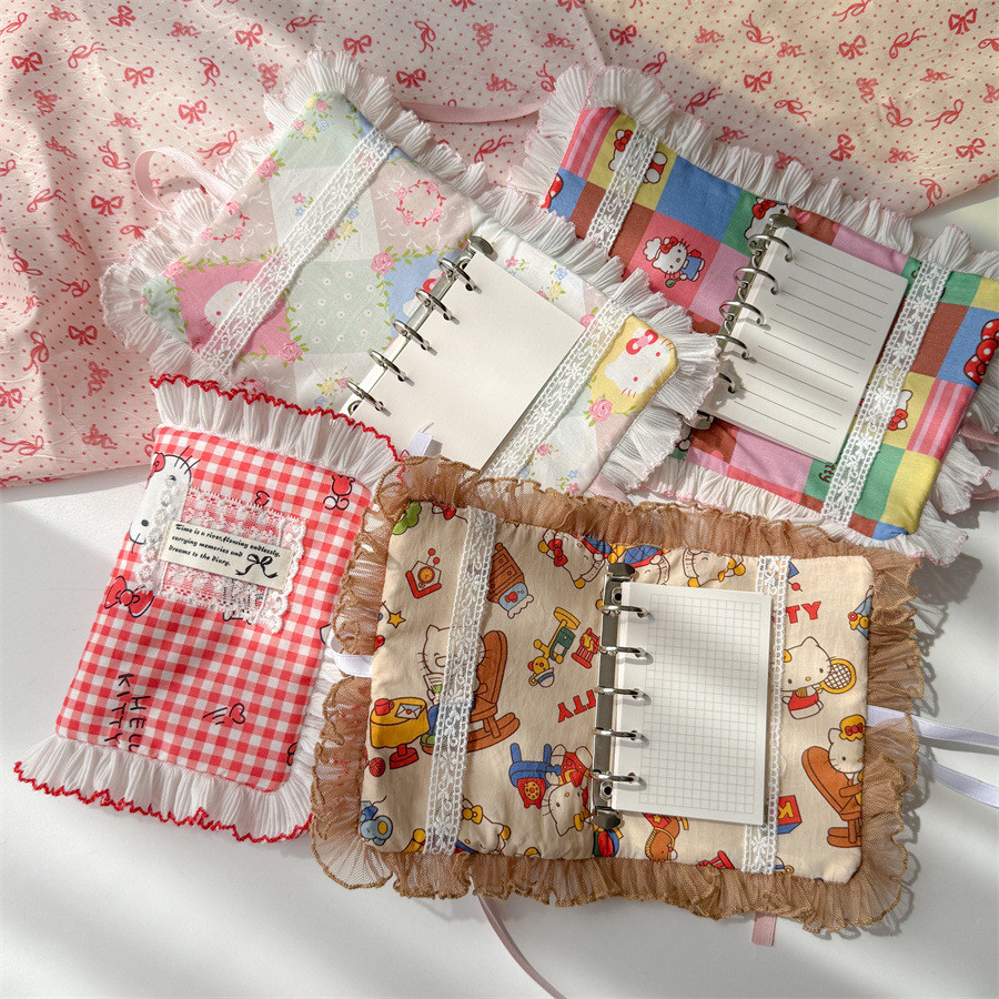 

M5 Handmade Fabric Lace Hand Account Book Shell Kawaii Notebook Cover Hand Tied Bow Book Jacket Style DIY Notebook Album