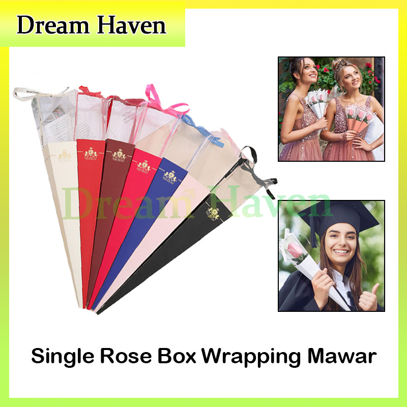 

10 Pcs Single Rose Box/ Single Rose Flower In Box Cone /Hiasan Hadiah Bunga Kristal Mawar Indah