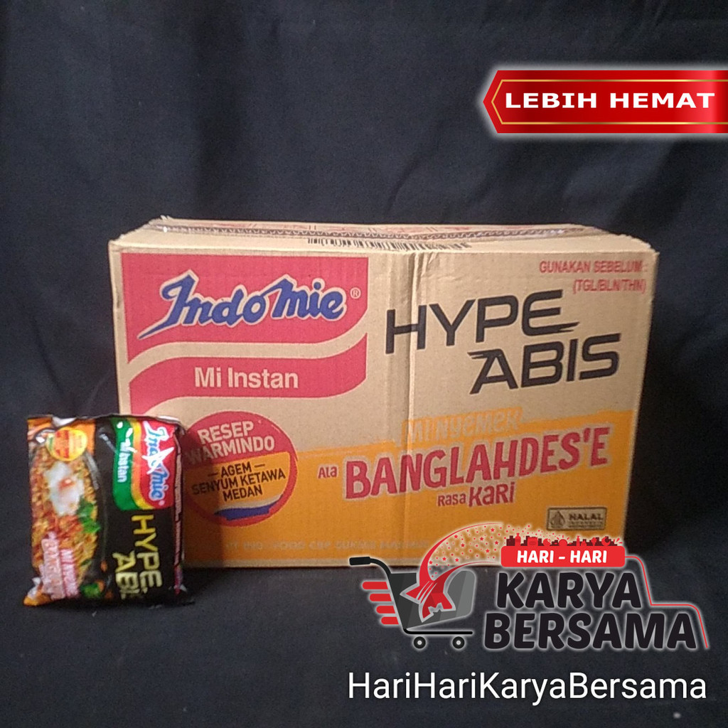 

MAKANAN MI INSTAN INDOMIE HYPE ABIS MIE NYEMEK BANGLADESH RASA KARI PER CARTON ISI 40'S X 80GR