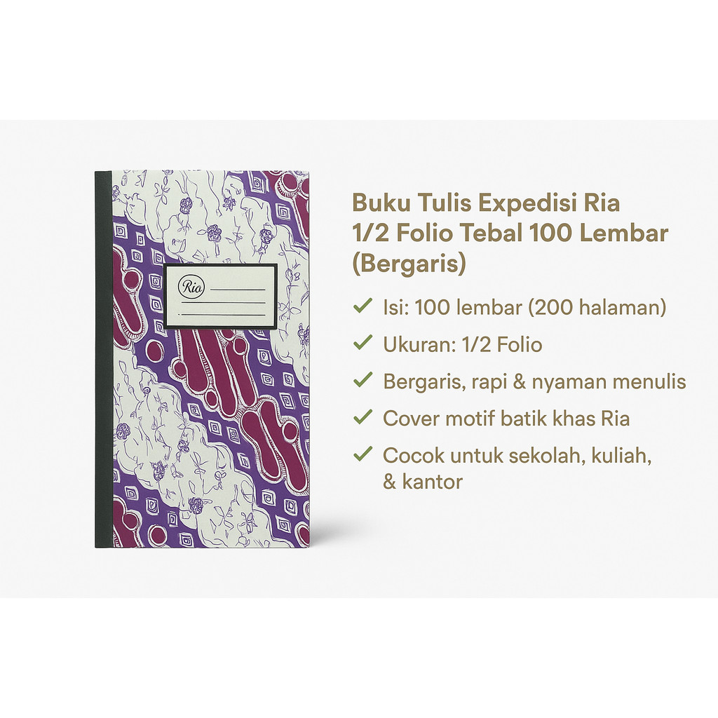 

Buku Tulis Expedisi Ekspedisi Ria 1/2 Folio Tebal 100 Lembar (Bergaris)