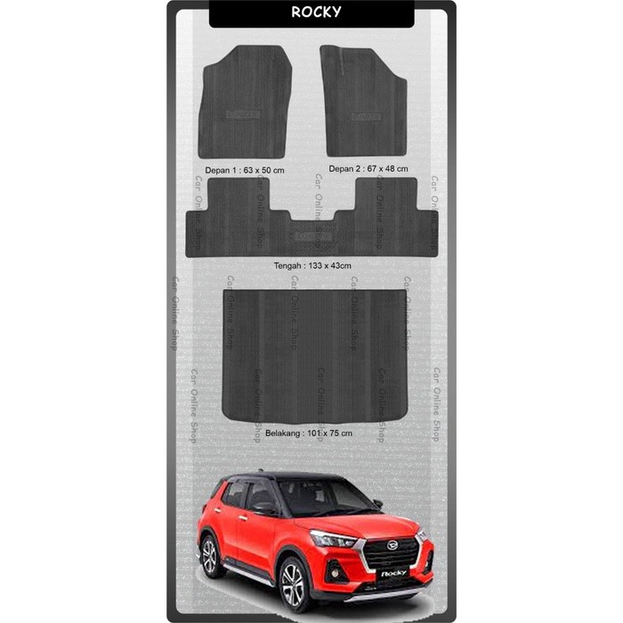 

Karpet Karet Lantai Rocky Hitam Coklat Full Set Mobil