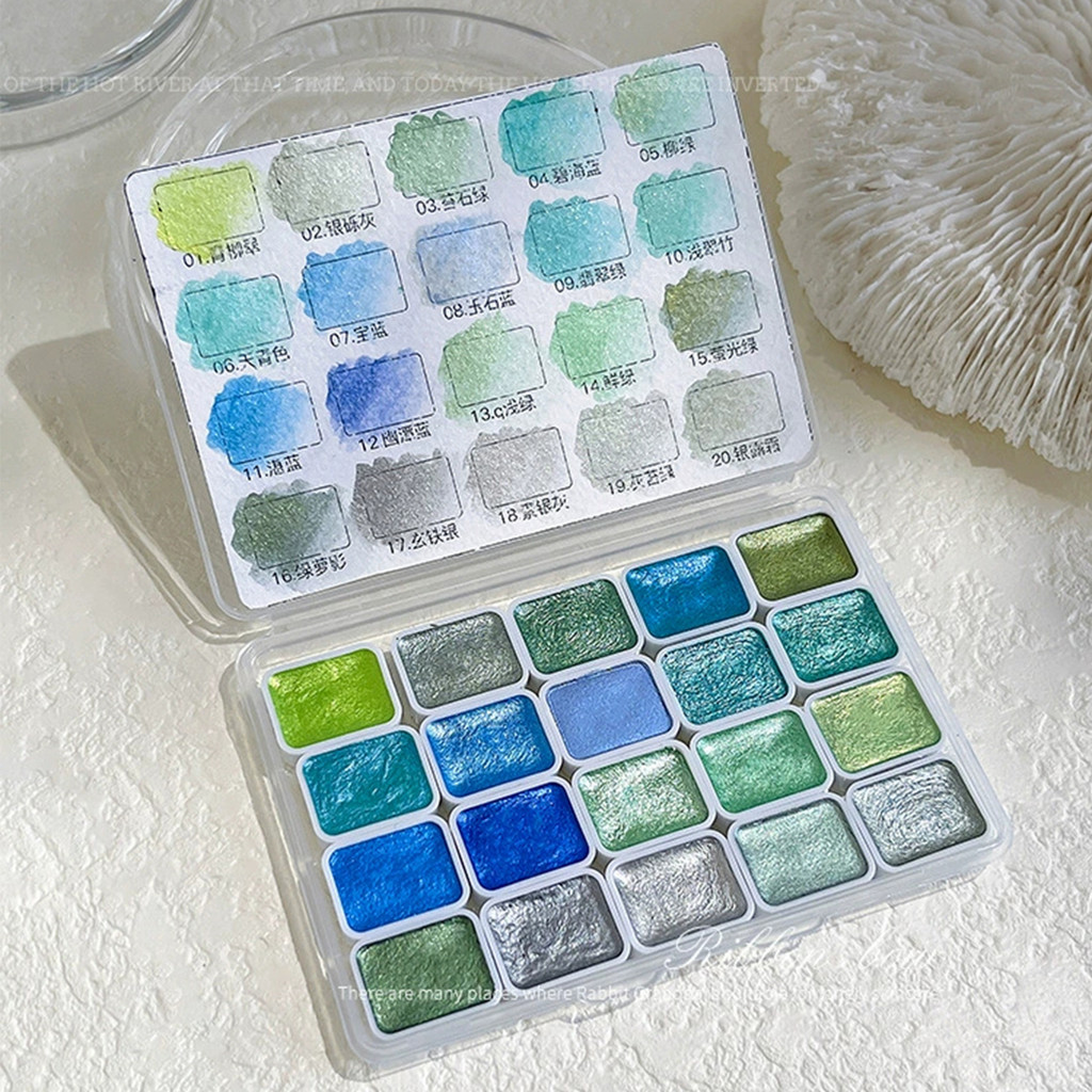 

20 Color Pearl Watercolor Green Pigment, Solid Packaging for Chinese Painting, Thangka Calligraphy, Color Painting, Etc