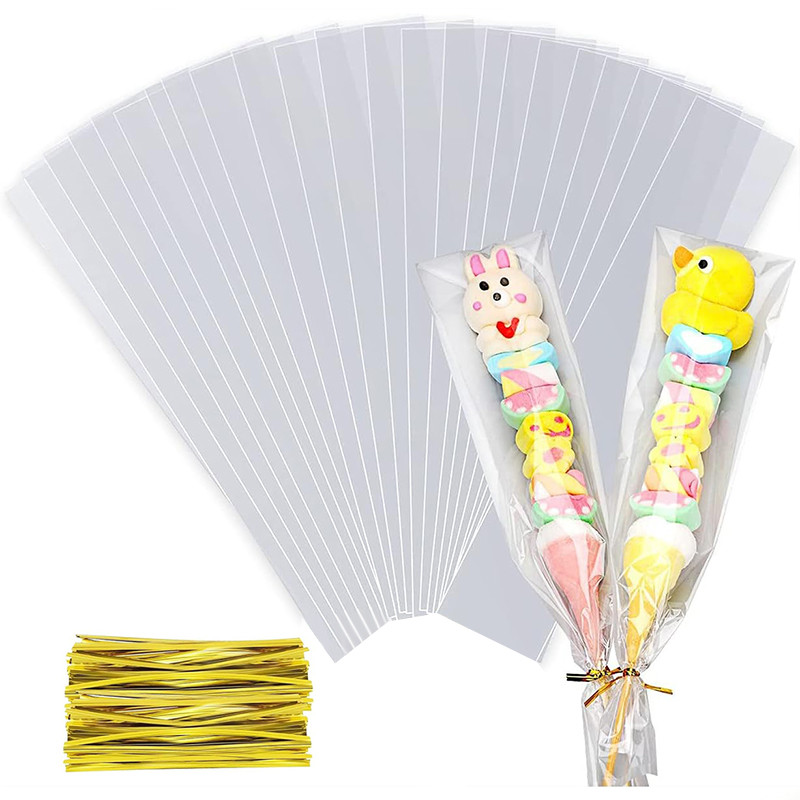 

50/100/200pcs Long Clear Cellophane Bags Transparent Candy Cookie Gift Packaging Bag Baby Shower Birthday Party Wedding Decor