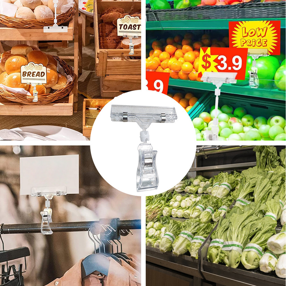 

25 Pcs Plastic Sign Holder Clip Clear Swivel Price Signs Clip Rotatable Price Rack Shelf Clips for Retail Rack Baskets Or Cards