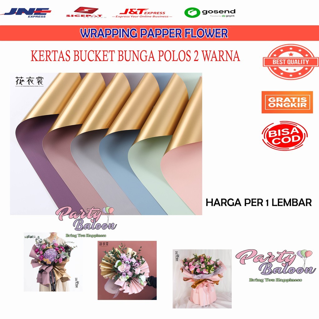 

Kertas Cellophane bucket bunga Flower Wrapping BI Color GOLD satuan polos dua warna Murah