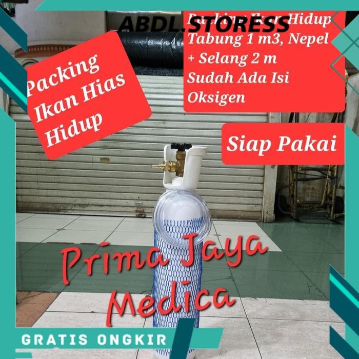 Tabung Oksigen 1m3, Konektor / Nepel, Selang, Packing Ikan Hias Hidup