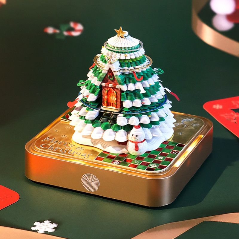 

2026 Desk Calendar With LED Light Christmas Tree Sculpture 3D Tear-away Calendar Paper Carving Art Christmas Day Decoration