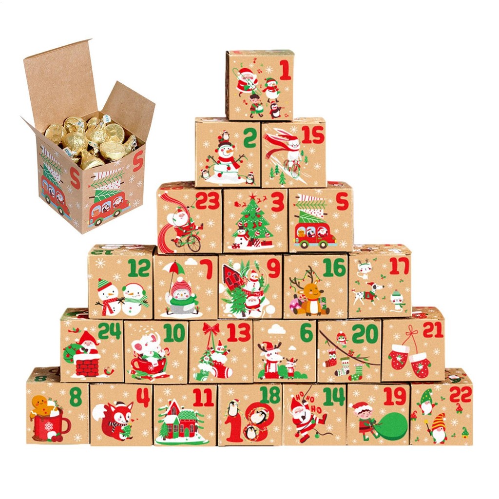 

24pcs Advent Calendar Candy Box Packaging Box Gift Storage Boxes Advent Countdown Kraft Paper Gift Box