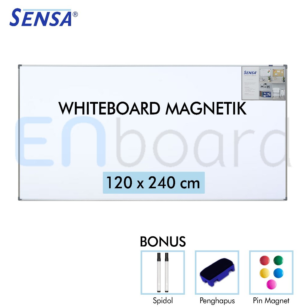 

NEW Papan Tulis Whiteboard / White Board Gantung Magnet Single Face Sensa 120 x 240 cm PREMIUM