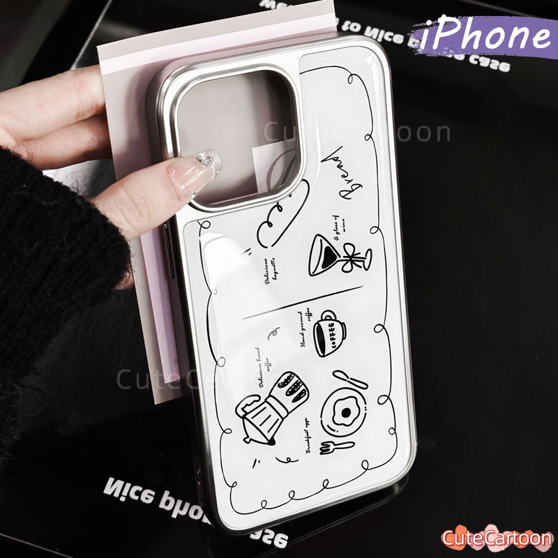 Coretan Painting Bling Bling Hologram Case hp iPhone 16 13 15 17 11 12 14 Pro Plus Max Air Silver Ce
