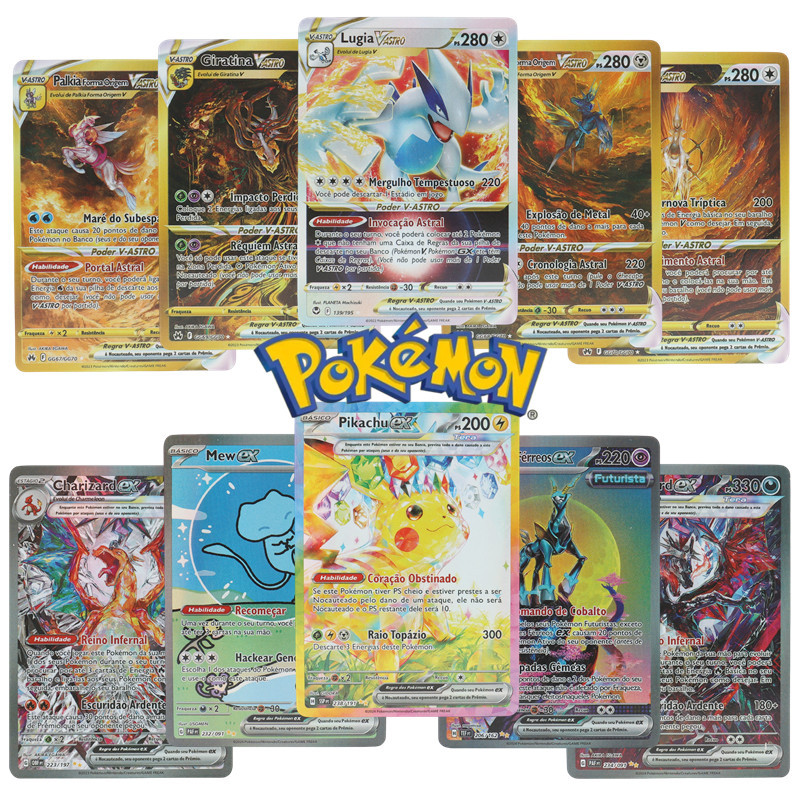 100Pcs Portuguese Pokemon Cards Holographic rare limited edition Arceus Vstar Vmax EX Shiny Charizar