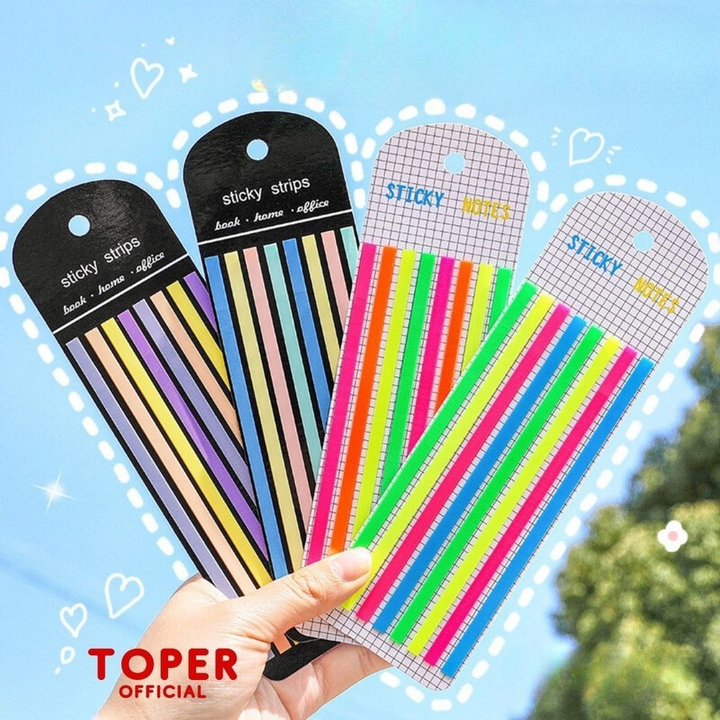 

TOPER Sticky Notes Strip Isi 160 Lembar Transparant Stick Note Transparan 8 Warna Lucu Penanda Tulisan Buku Highlighter Strips Reuseable Sticker Stiker Estetik Aesthetic Cute