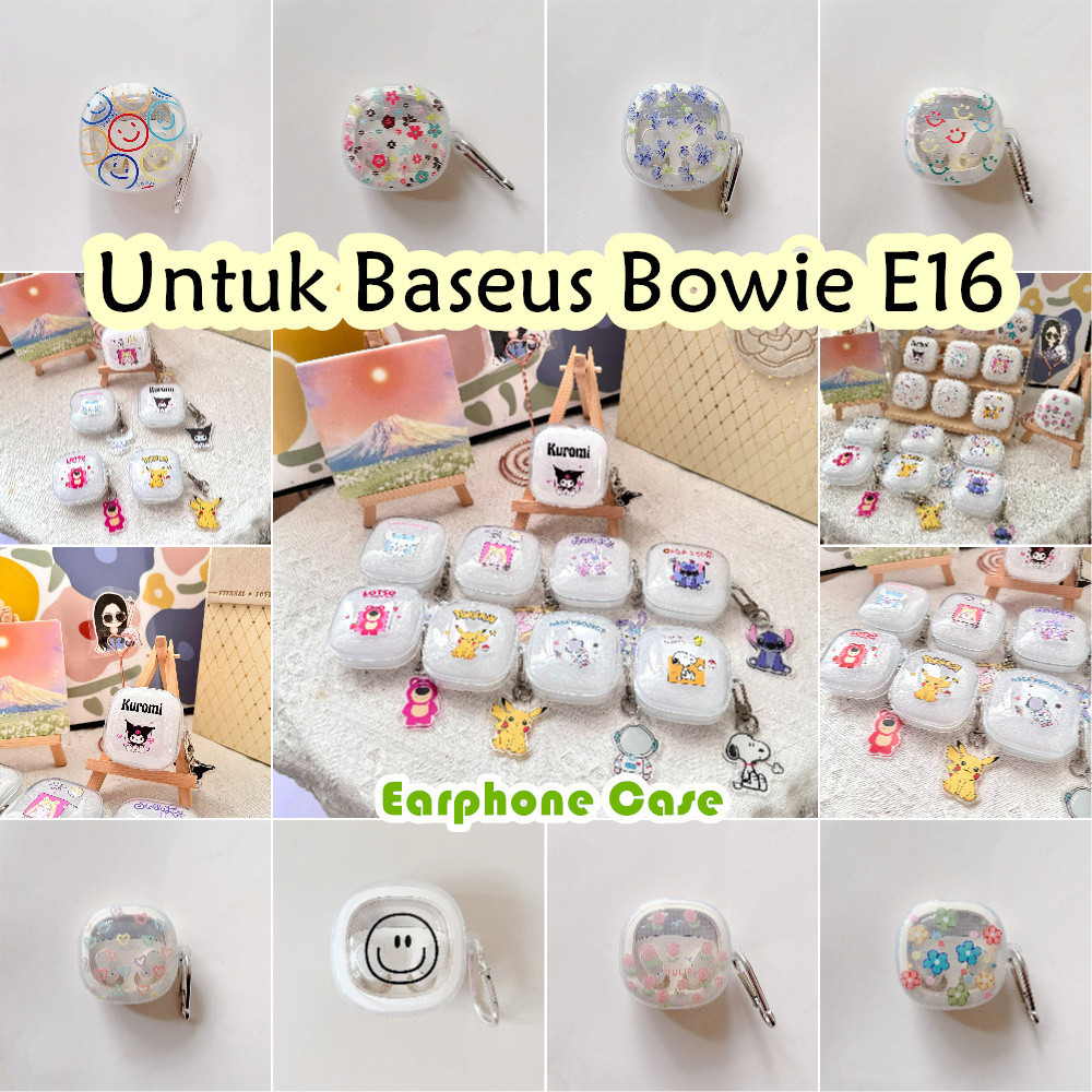 Umstore Untuk Baseus Bowie E16 Case transparan Pola kartun Trendi Soft Silicone Earphone Case NO.2