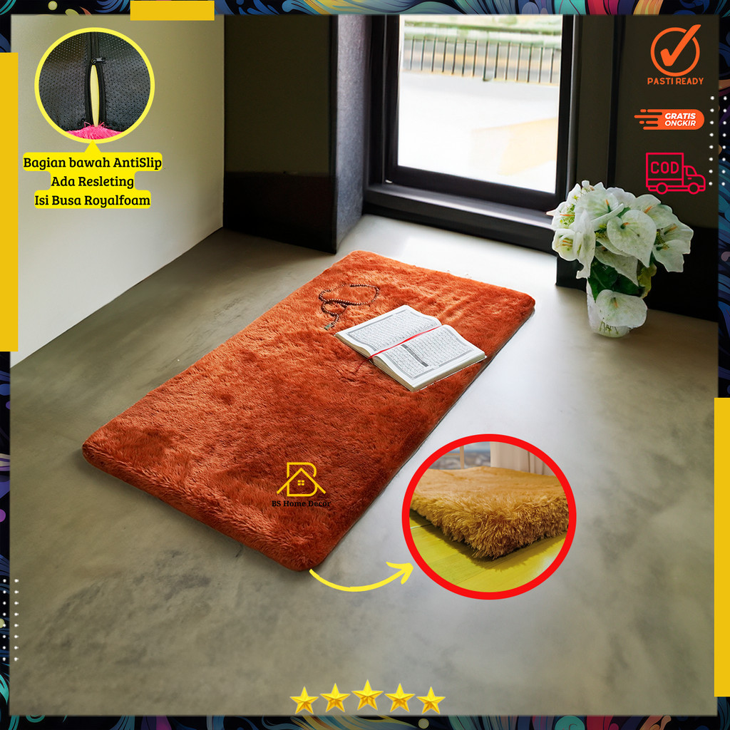 (ANTI SLIP) Sajadah bulu rasfur polos ukuran 115 cm x 65 cm cm isi busa sajadah rasfur aesthetic