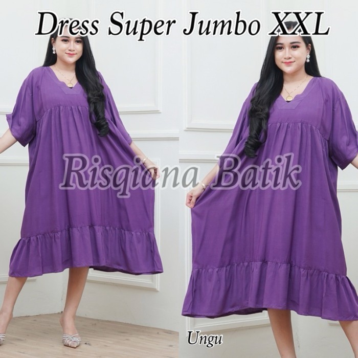 Pakaian wanita busana gamis, daster, dress ukuran kecil sampai besar Dress Super Jumbo - Ungu, Leher