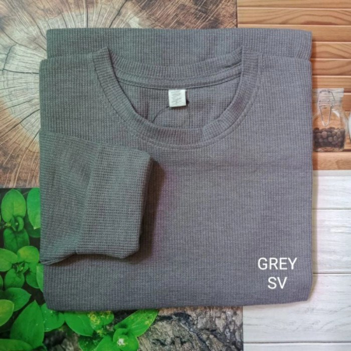 kaos rib polos lengan panjang wanita - wafer grey