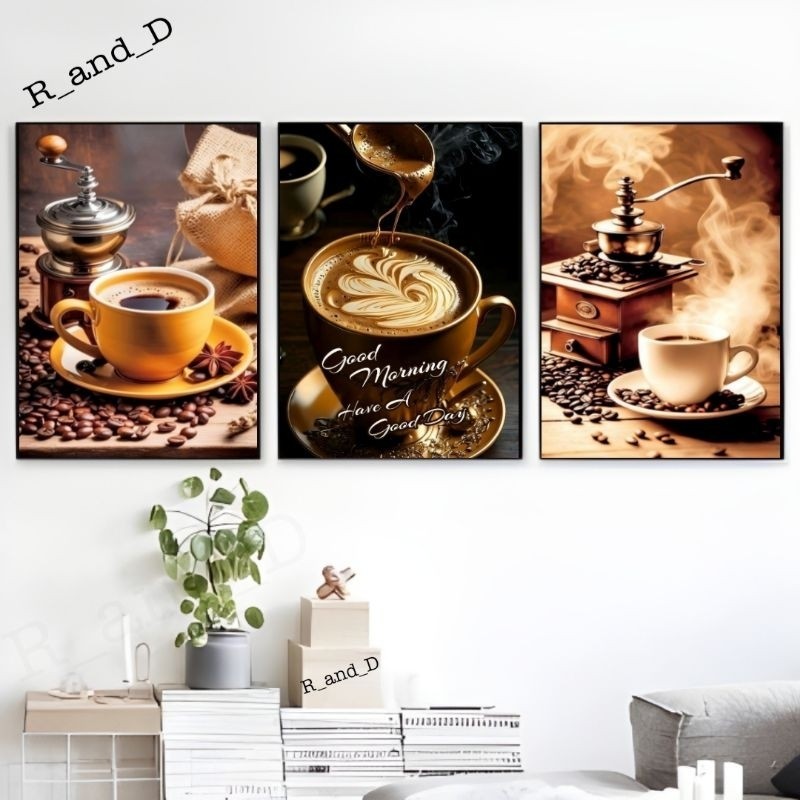 Hiasan dinding cafe gambar kopi ukuran 47x31, Dekorasi dinding dapur tema kopi hitam ukuran A3, Wall