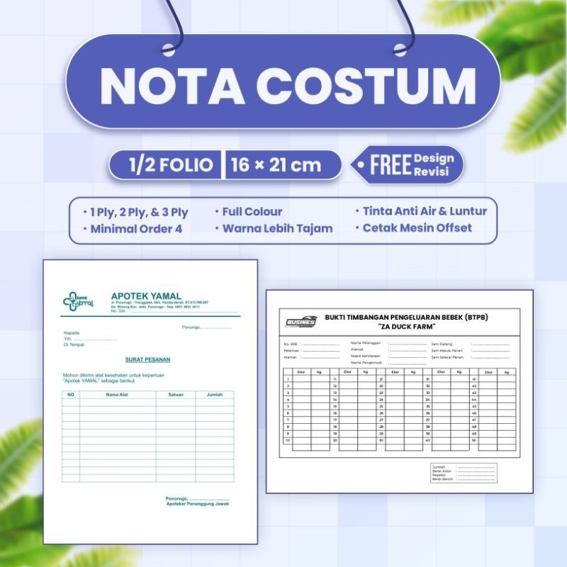 

Cetak Nota Custom Ukuran 1/2 Murah Kontan Faktur