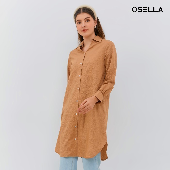 Osella Midi Textured Dress In Brown 2157420689 | Dress Wanita Lengan Panjang