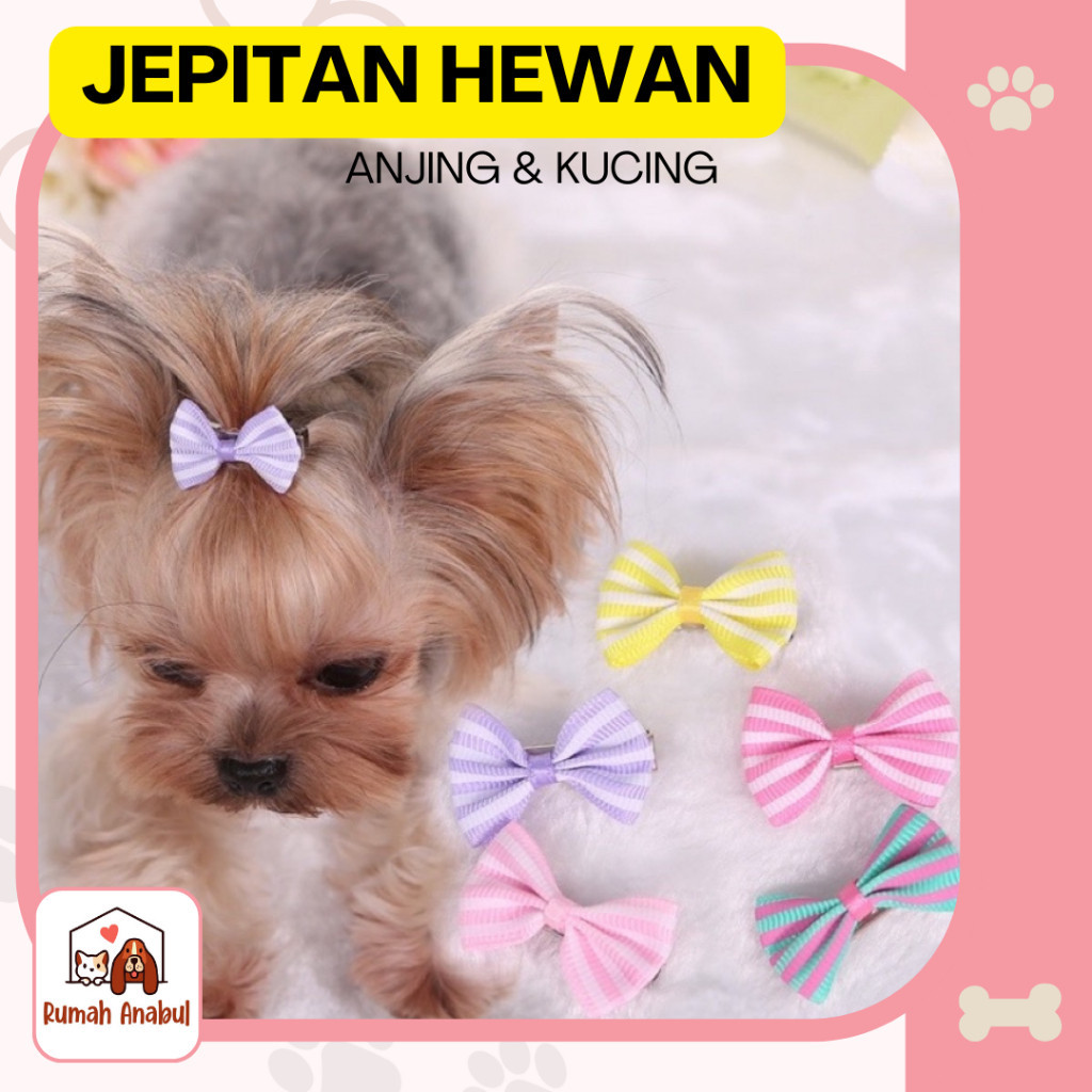 Jepitan Rambut Bentuk Pita untuk Anjing / Kucing - Jepit Rambut Bentuk Pita Motif Kartun Bunga Warna
