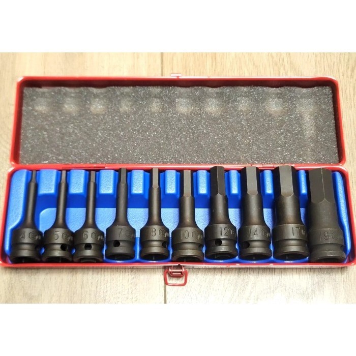 Genius Tools 10 Pcs 1/2" Dr. Impact Hex Head Driver / Impact Hex Bit Socket / Kunci Sok L Impact Set