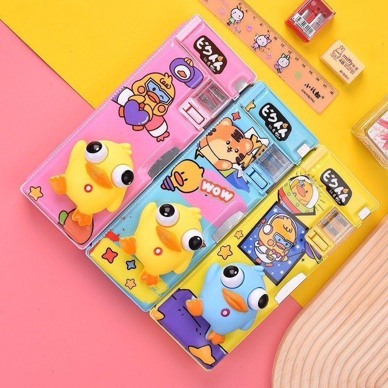

Tempat Pensil Squishy 3D tiga dimensi / Kotak Pensil Alat Tulis Lucu Motif Mata Timbul Bear Cand Dino DucK Happy