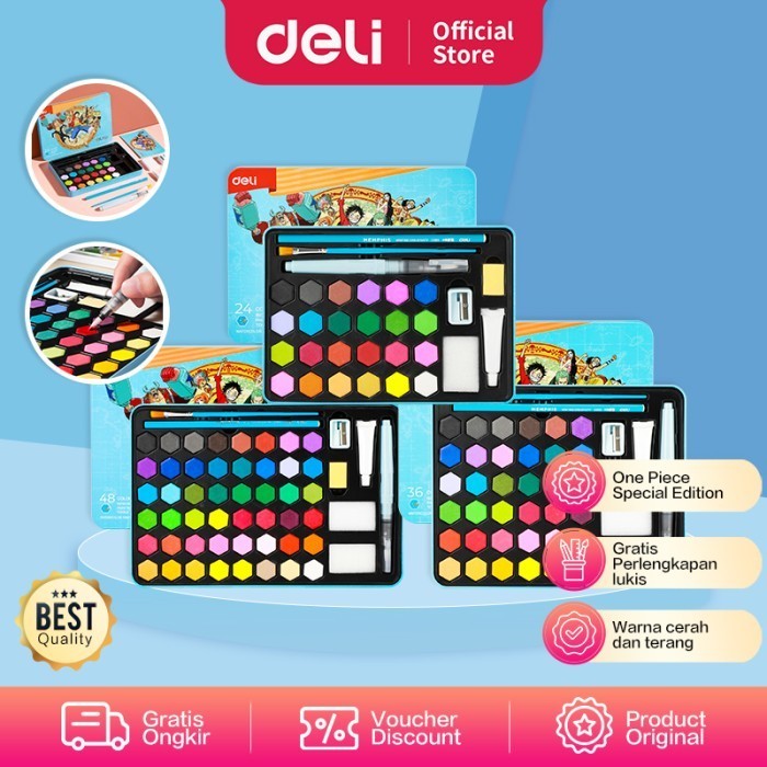 

promo ✨ -Deli tercolor Painting / Set Cat Air Padat Edisi One Piece CC16-XX - 24 rna