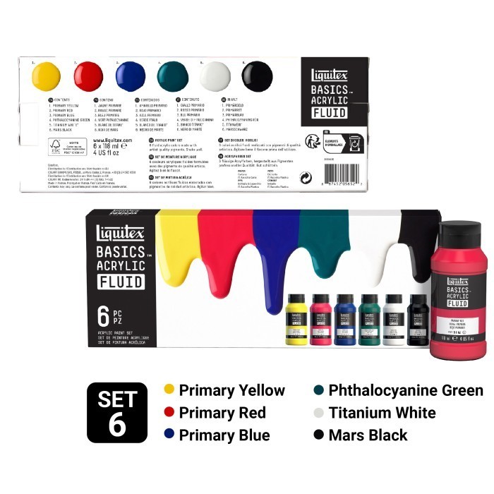 

promo ✨ -Cat Akrilik Liquitex Basics Acrylic Fluid Set Color Paint - SET 6 x 118 ml